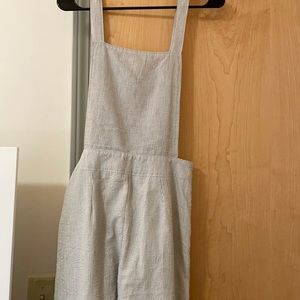 grey and white striped overalls